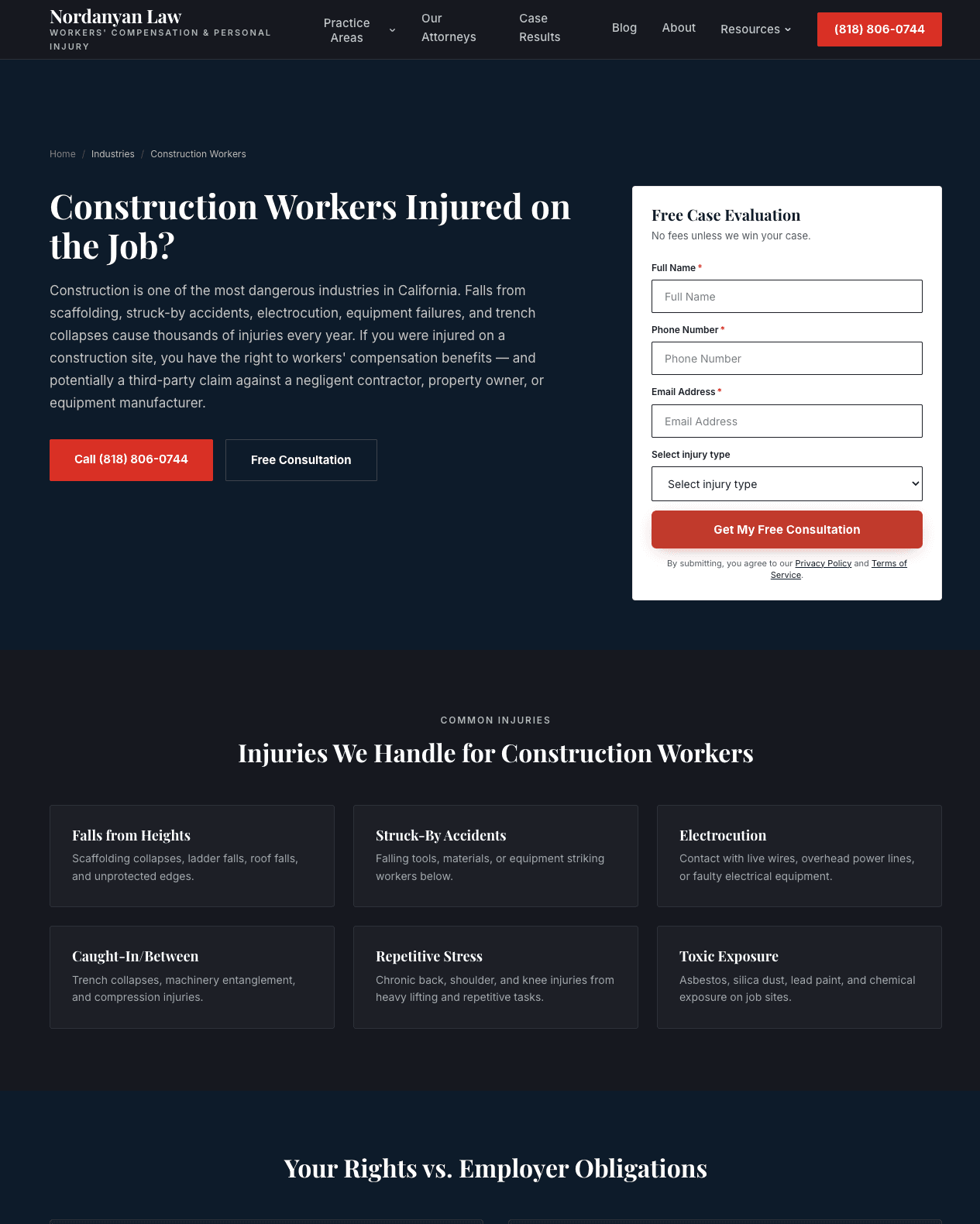 Construction industry workers' comp page